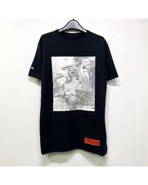 Heron Preston Black Crew Neck Heron Print T-Shirt for men