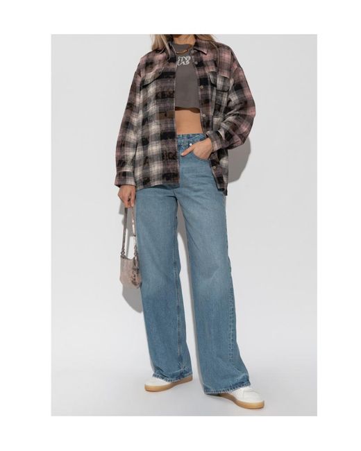 Palm Angels Brown Curved Logo Coated Checkshirt