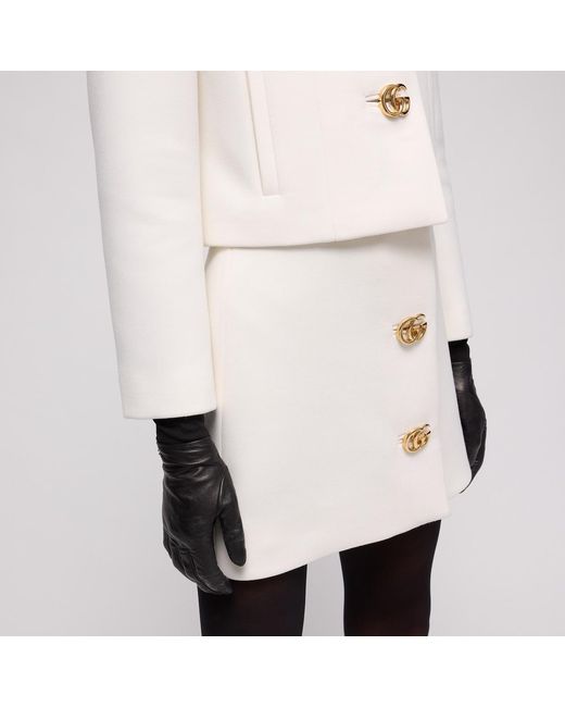 Gucci White Double G Button Crêpe Skirt