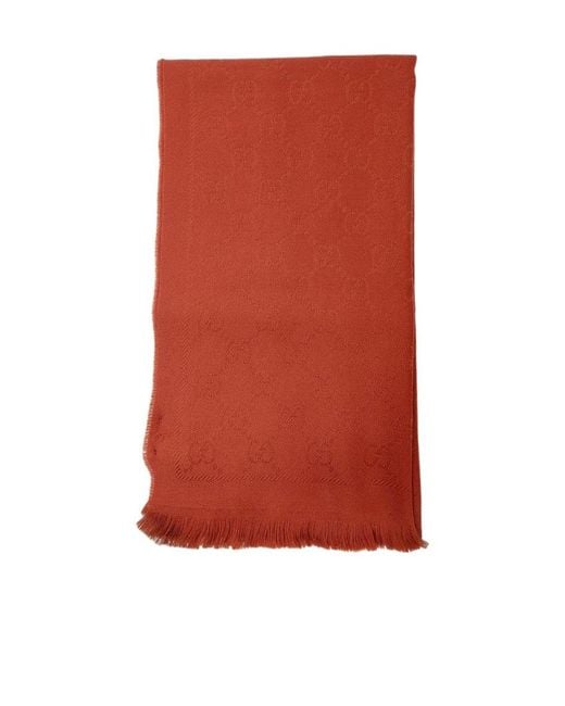 Gucci Red Jacquard Knitted Scarf