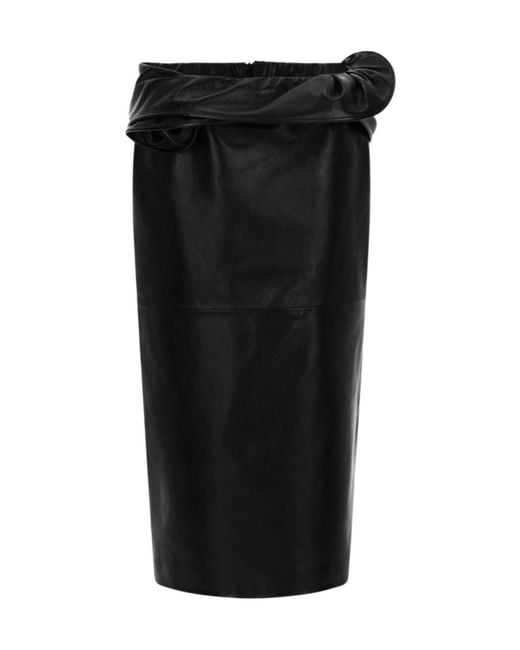 Magda Butrym Black Draped Leather Midi Skirt