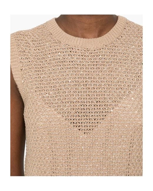 Fabiana Filippi Natural Sleeveless Sequined Knit Dress