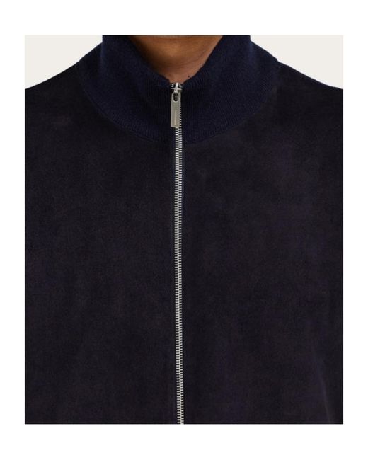 Ferragamo Blue Ferragamo Zip-Up Panelled Jacket for men