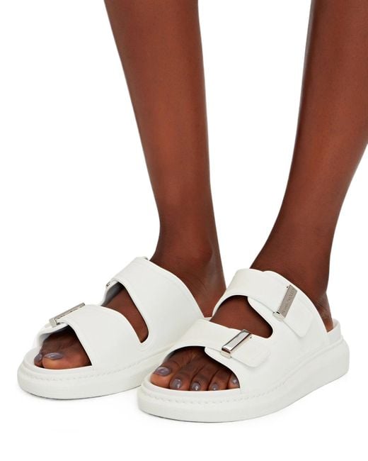 McQueen White Oversized Buckled Slides