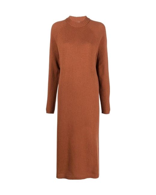 Alysi Brown Long Sleeved Knitted Dress