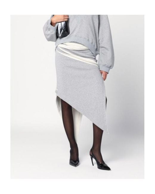 The Attico Gray Logo Printed Asymmetric Layered Skirt