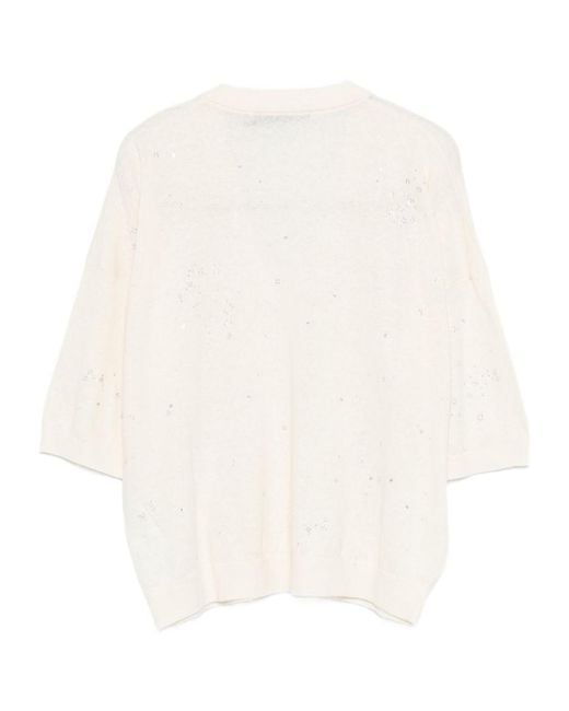 Seventy White Sequin V-Neck Top