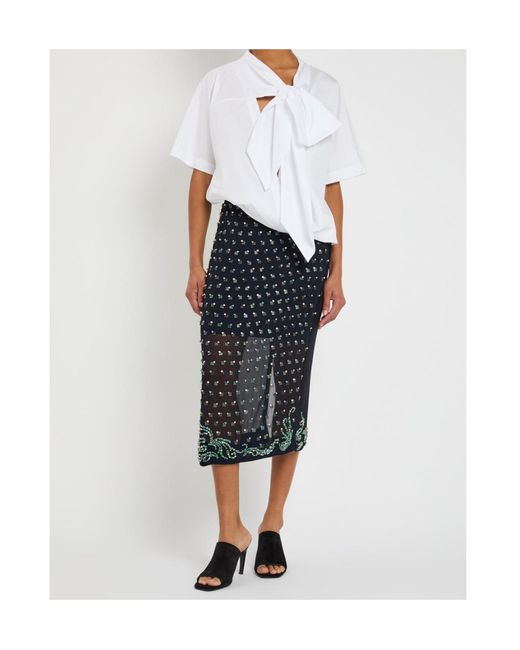 Dries Van Noten White Curbin Bow-Embellished Cotton-Poplin T-Shirt