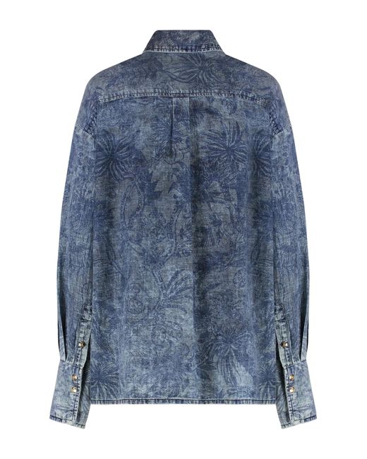 Just Cavalli Blue Buttoned Denim Shirt