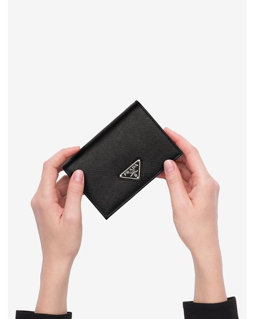 Prada Black Logo Plaque Fold-Over Wallet