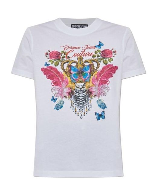 Versace Jeans White Butterfly Crown-Print T-Shirt