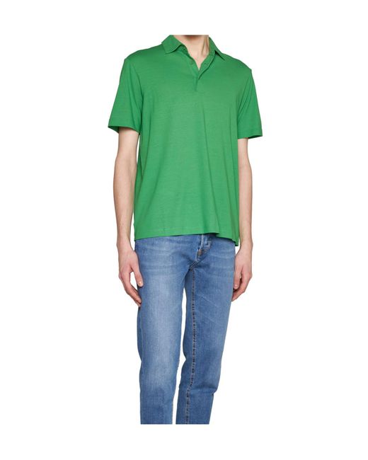 Herno Green Button-Placket Polo Shirt for men