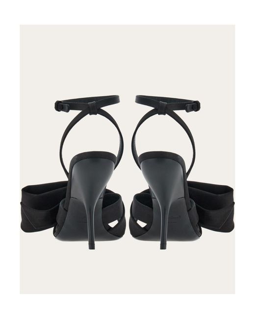 Ferragamo Black Asymmetrical Bow High-Heeled Sandals