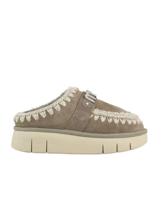 Mou Gray Sheepskin Clog Sandals