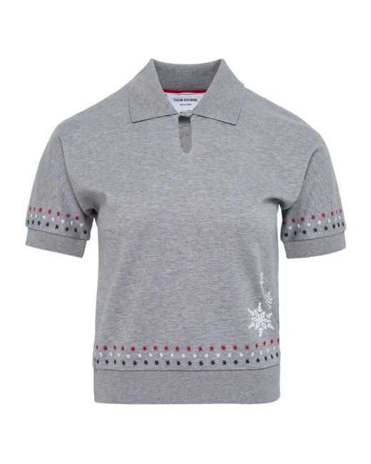 Thom Browne Gray Star-Motif Polo Top