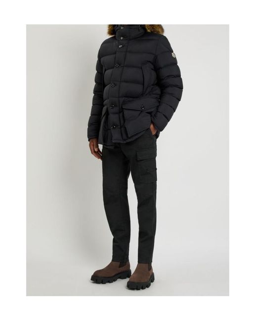Moncler Blue Clunye Faux Fur-Trimmed Nylon Jacket for men