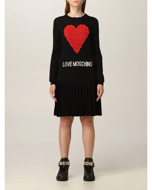 Moschino Black Tulle-Heart Logo Knit Dress