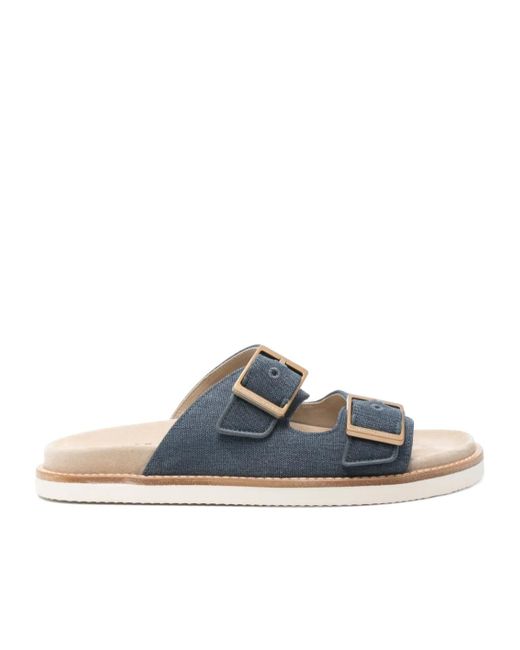 Brunello Cucinelli Blue Canvas Slides for men