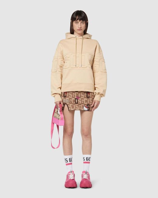 Gcds Natural Logo Patch Drawstring Hoodie