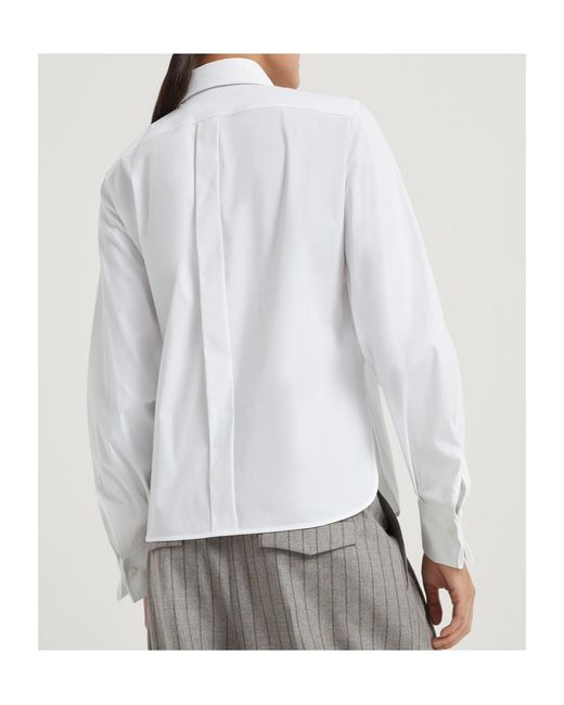 Brunello Cucinelli White Embellished Stretch Poplin Shirt