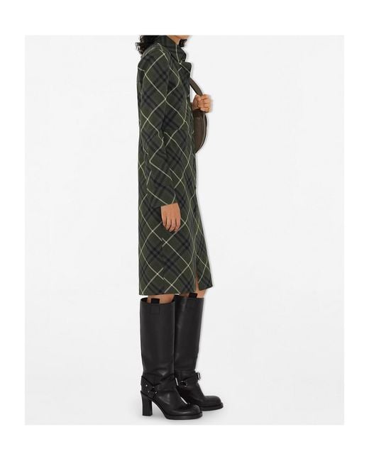 Burberry Green Checkered Long-Sleeve Shirt Dress