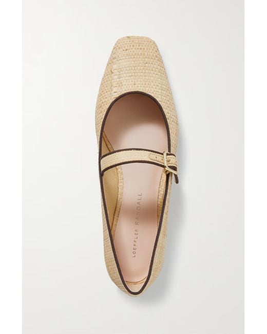 Loeffler Randall Natural Grosgrain-Trimmed Raffia Mary Jane Ballet Flats