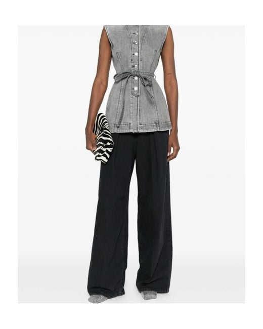 Haikure Black Pleated Wide Leg Jeans