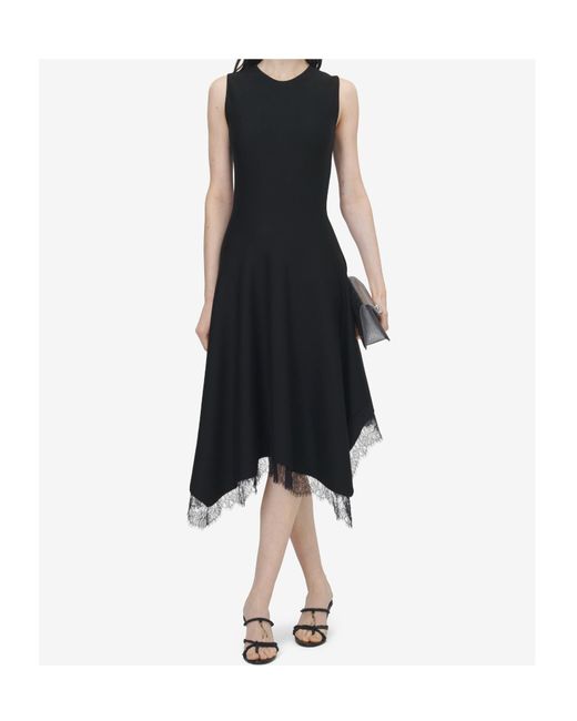 McQueen Blue Asymmetric Lace-Trim Dress