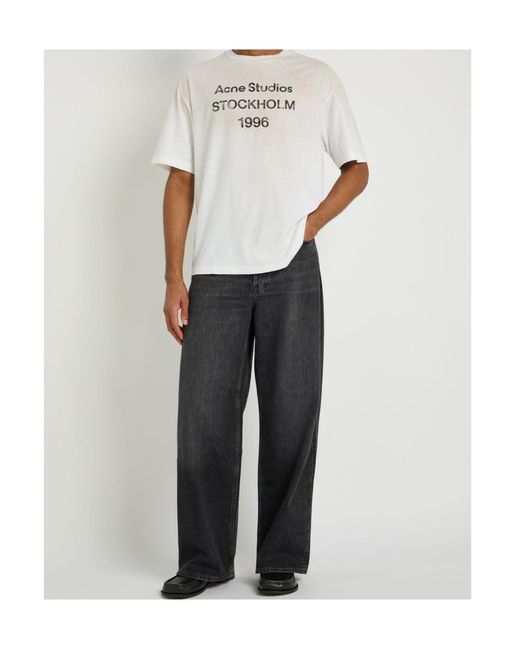 Acne White Exford Printed Cotton-Blend T-Shirt for men