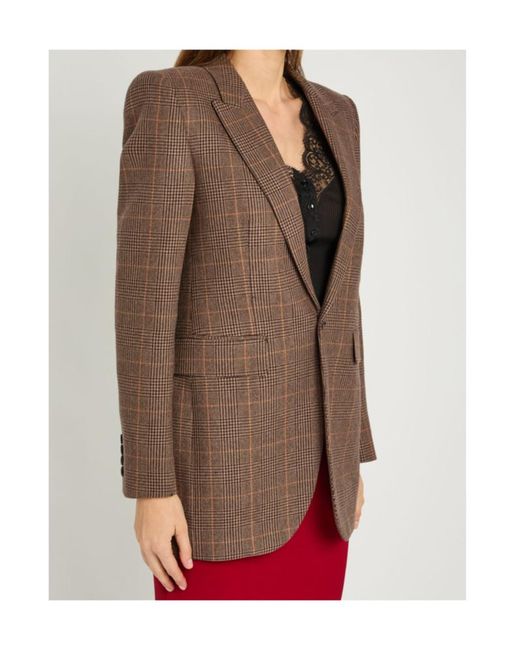 Saint Laurent Brown Houndstooth Wool And Cashmere-Blend Blazer