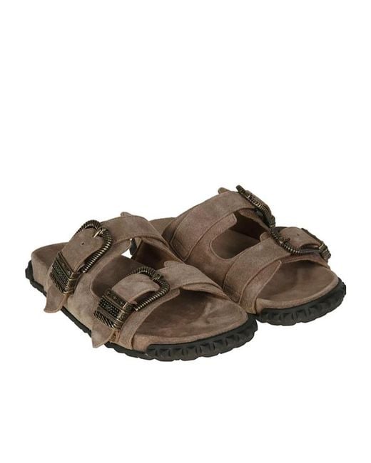 Ash Brown Round-Toe Slippers
