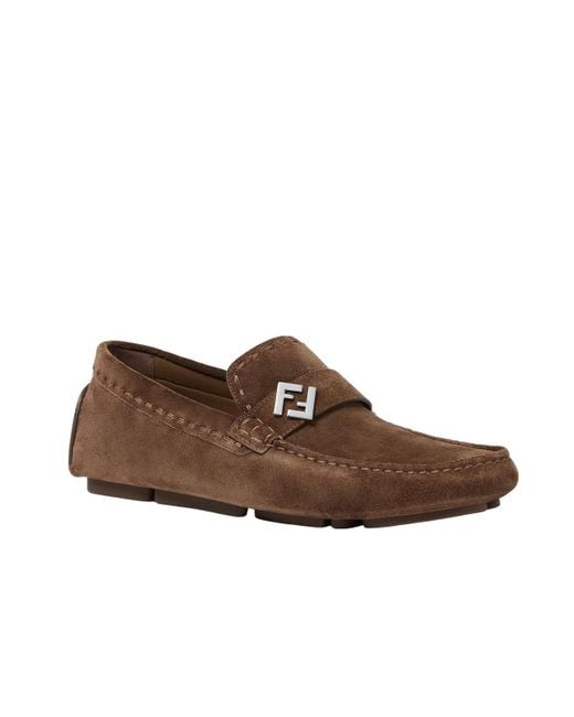 Fendi Brown Ff Drivers Slip-On Loafers for men