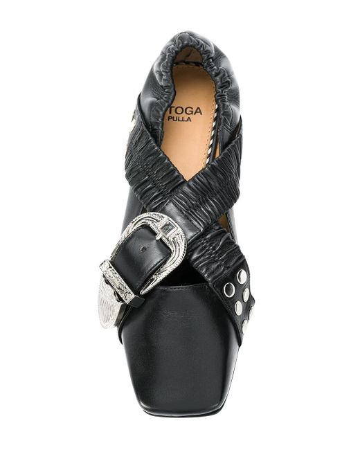 Toga Black Buckle-Fastening Ballerina Shoes
