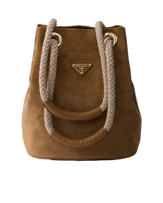 Prada Natural Mariner Small Suede Bucket Bag