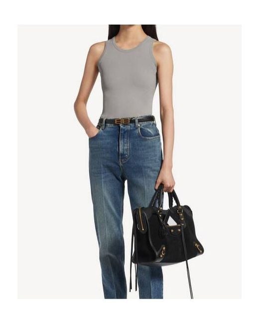 Balenciaga Gray Ribbed Logo Tank Top