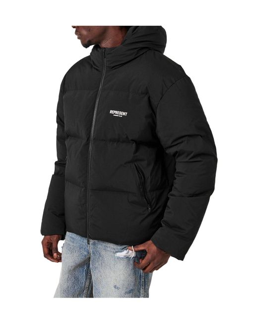 Represent Black Solid Color Down Jacket for men