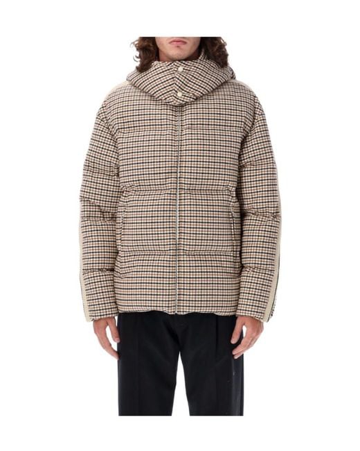 Palm Angels Gray Micro Check Hooded Puffer Jacket for men