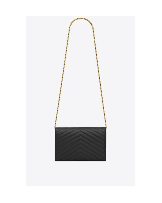 Saint Laurent White Cassandre Matelassé Chain Wallet