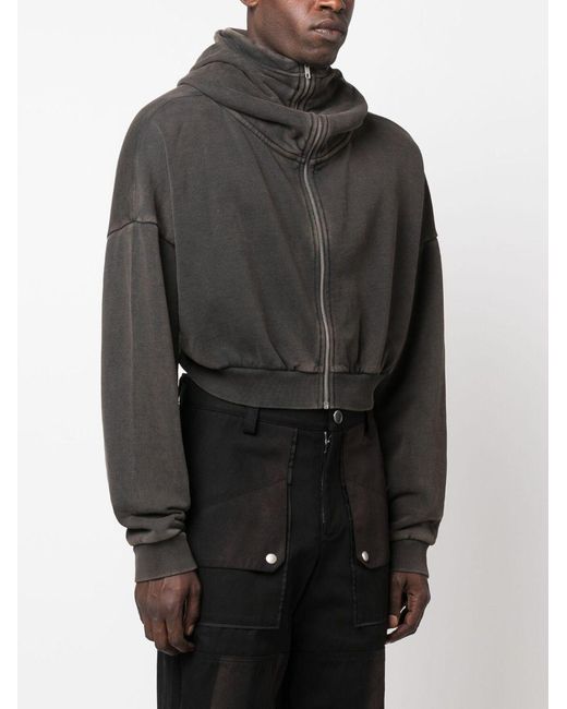 Entire studios Black Long Sleeved Cropped Zipped Hoodie