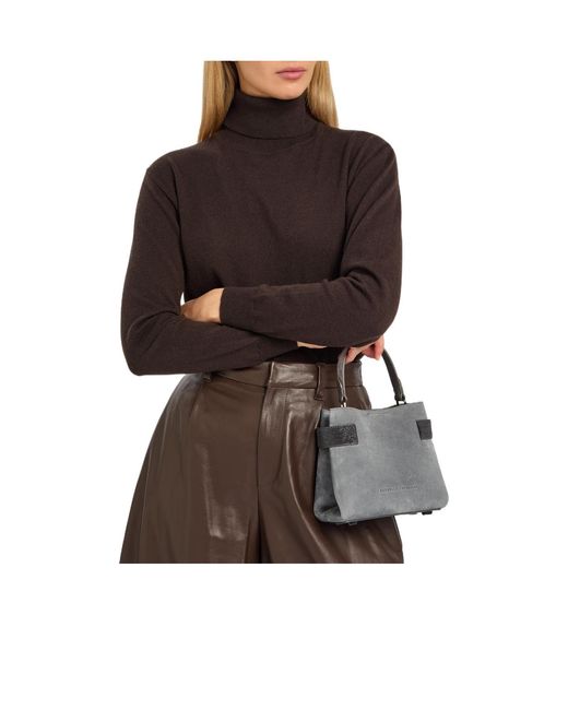 Brunello Cucinelli Gray Suede Top Handle Bag