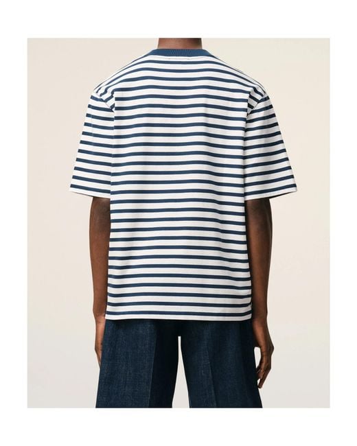 AMI Blue Short Sleeves Boxy Fit Mariniere Teeshirt With for men
