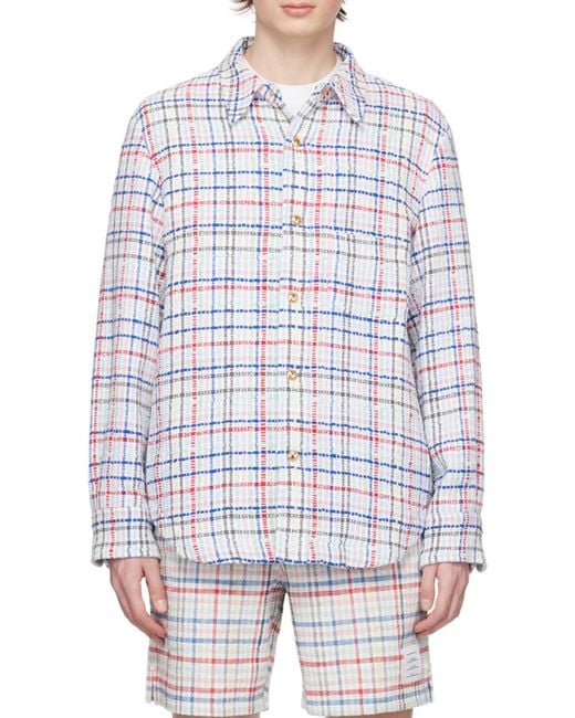 Thom Browne White Gingham Check Buttoned Overshirt for men