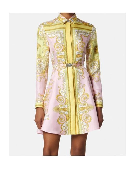 Versace White Pattern-Printed Twill Mini Shirt Dress