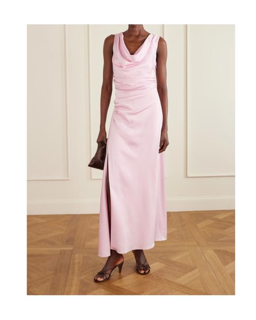Jonathan Simkhai Pink Melaney Draped Gathered Satin Gown