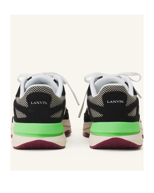 Lanvin Green Mesh-Panel Leather Sneakers