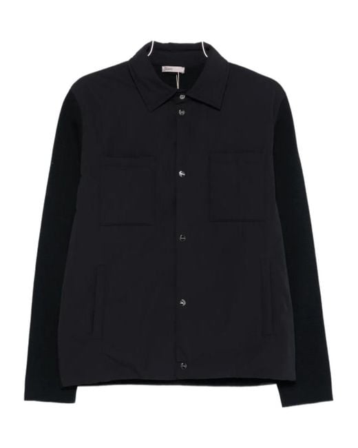 Herno Black Knitted-Sleeve Buttoned Jacket for men
