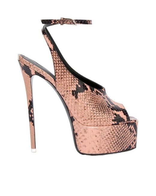 The Attico Pink Ornella Python-Print Heeled Leather Pumps