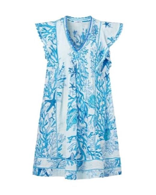 Poupette Blue Camelia Printed Cotton Minidress