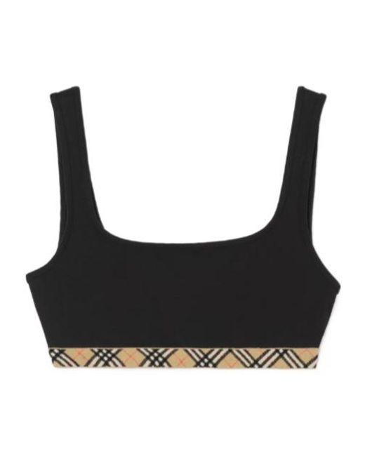 Burberry Black Samphire Check Crop Bikini Top