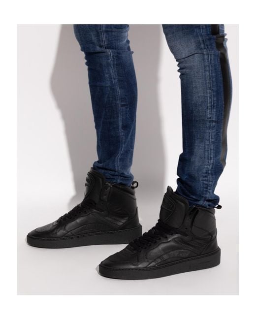 DSquared² Black X Ducati Lace-Up Mid-Top Sneakers for men